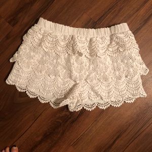 White lace crochet shorts